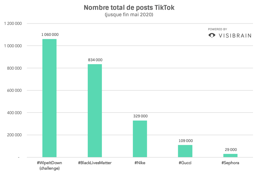 Répartition buzz TikTok hashtags vs. marques
