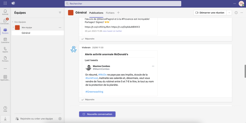 exemple d'alerte Visibrain sur Teams