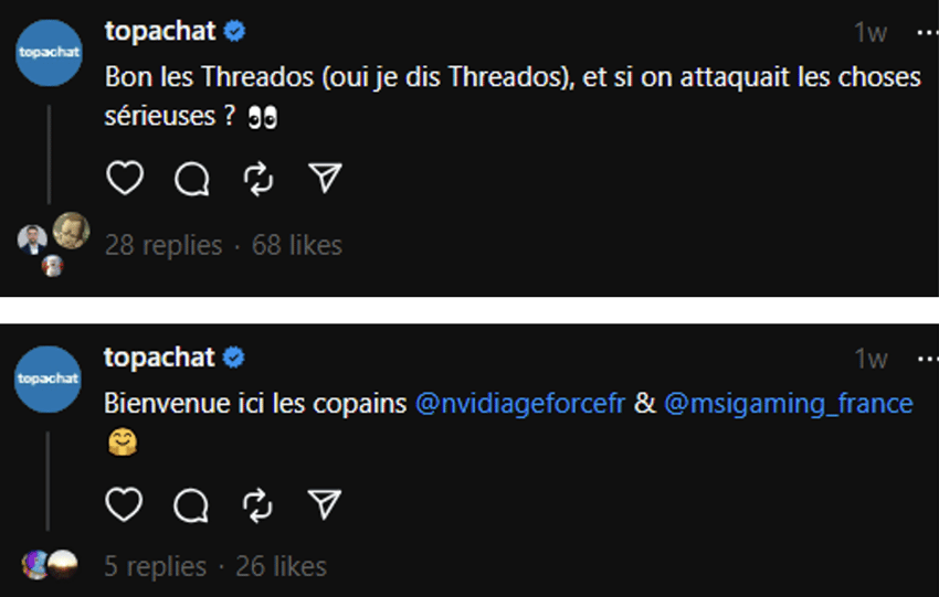 exemples top achat sur threads