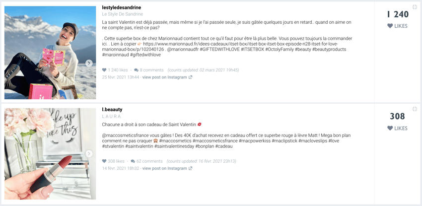 exemples de posts nano influenceurs beaute