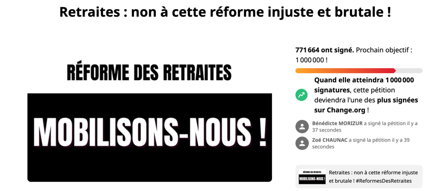 petition autour de la réforme des retraites